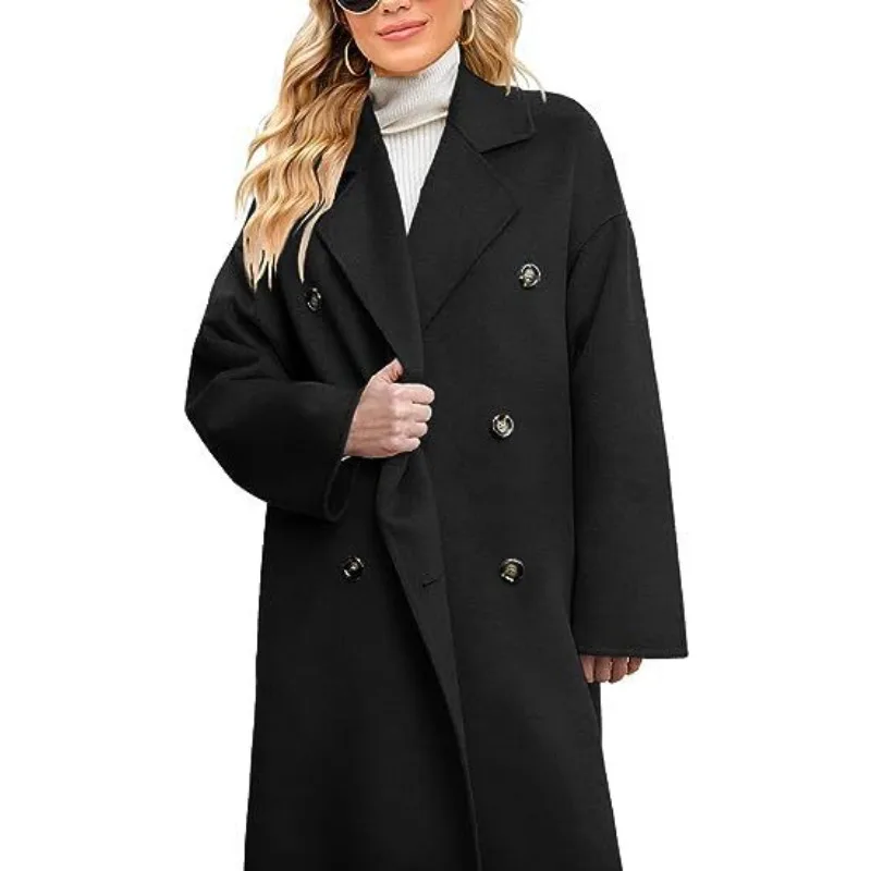 

Women's Double Brewed Loose Cardigan Large Coat Autumn Winter Woolen Trench Coat Women Long Sleeve Turn-down Collar Woolen Coat