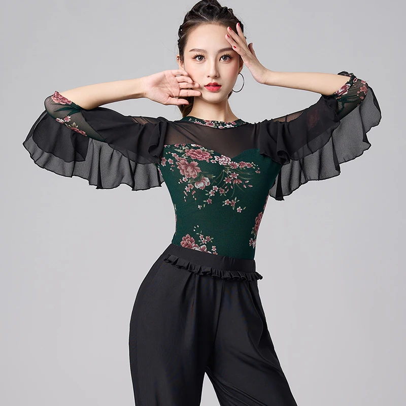 

Новинка 2023, женские строгие рубашки с рукавами для взрослых, Женские топы для бальных танцев и латиноамериканских танцев DQL8265