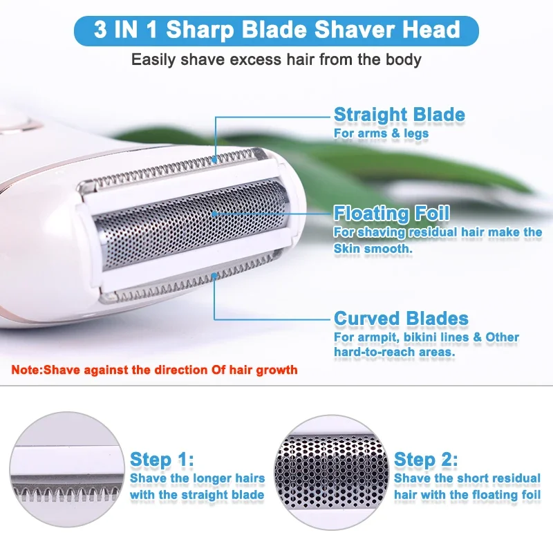 Electric Epilator USB Rechargeable Women Painless Electric Epilator Beard Hair Removal Women's Shaving Machines Portable Female Hair Trimmer LCD
