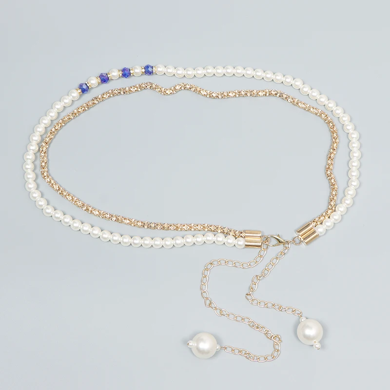 

Vintage Pearl Metal Chain Women Luxury Dress Shirt Chain Belt Waistband Multi-layer Pearl Beading Women Corset Ceinture Cinture