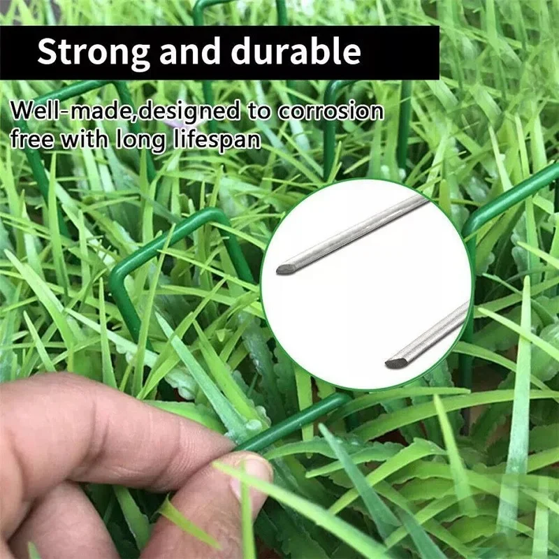 6Inch Garden Stakes Galvanized Landscape Staples Green U-Type Turf Staples for Artificial Grass Rust Proof Sod Pins Stakes 20Pcs