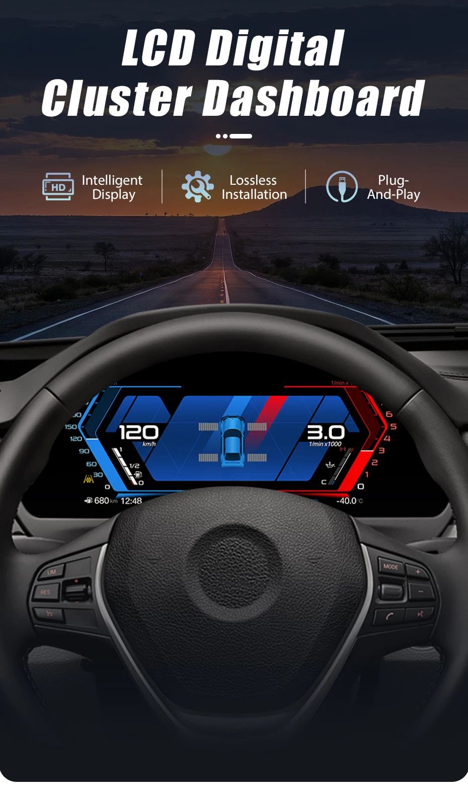 Junsun Digitales Kombiinstrument für BMW 3er 4er Serie F30 F31 F32 F33 F36 6er GT-F34 LCD Auto-Instrumentenanzeige Virtuelles Cockpit – Detail 1