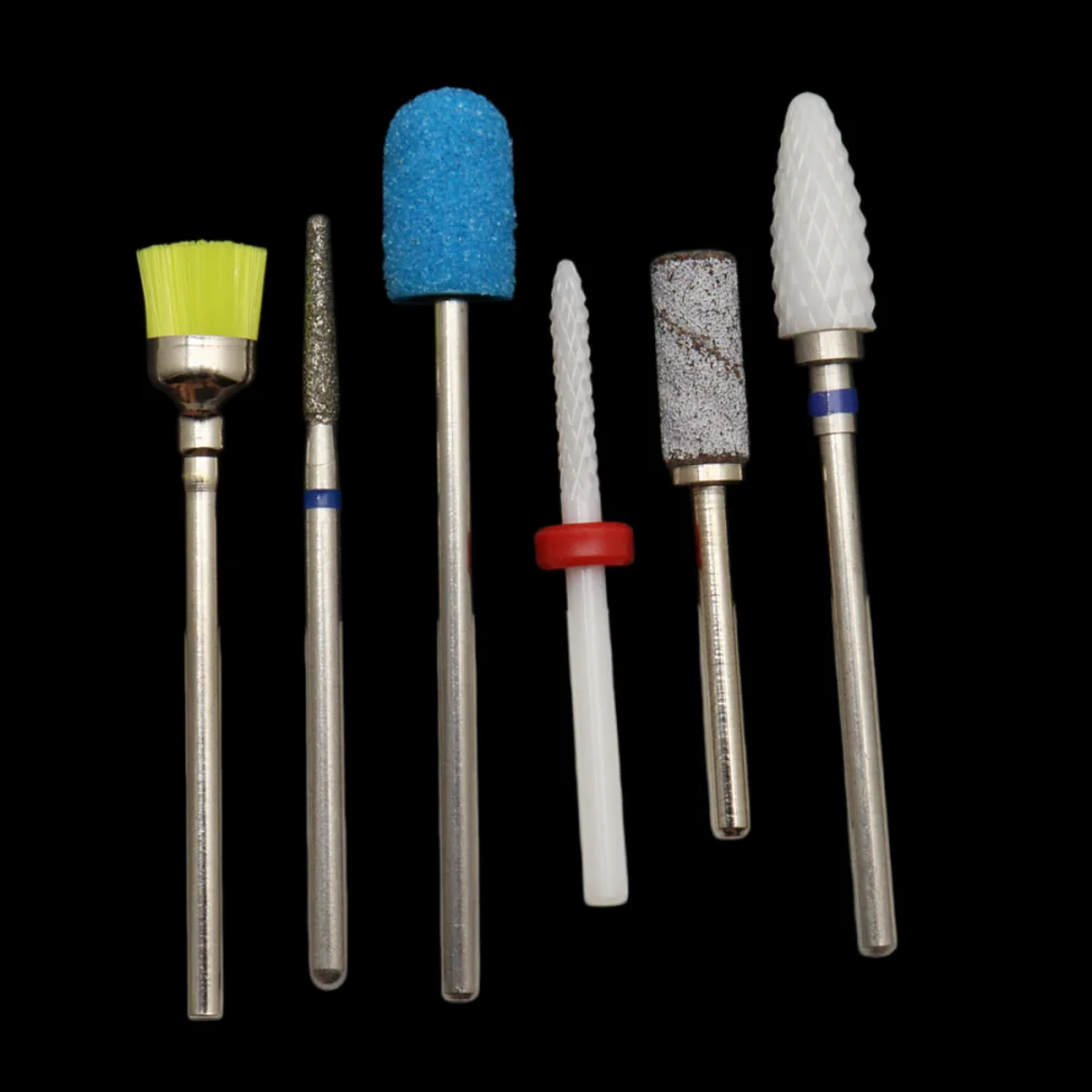 샌딩 밴드, 세라믹 및 다이아몬드 네일 드릴 비트가 포함된 6피스 네일 드릴 비트 세트, 2.35mm 샹크 매니큐어 E-파일 도구 세트