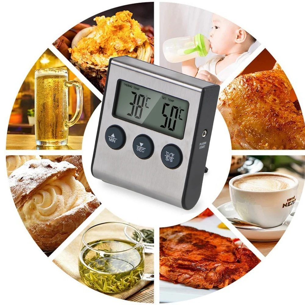 Digital BBQ Thermometer Probe Temperature Cooking Oven Meter Grill Timer Function New Meat Kitchen Food Stainless Steel 5