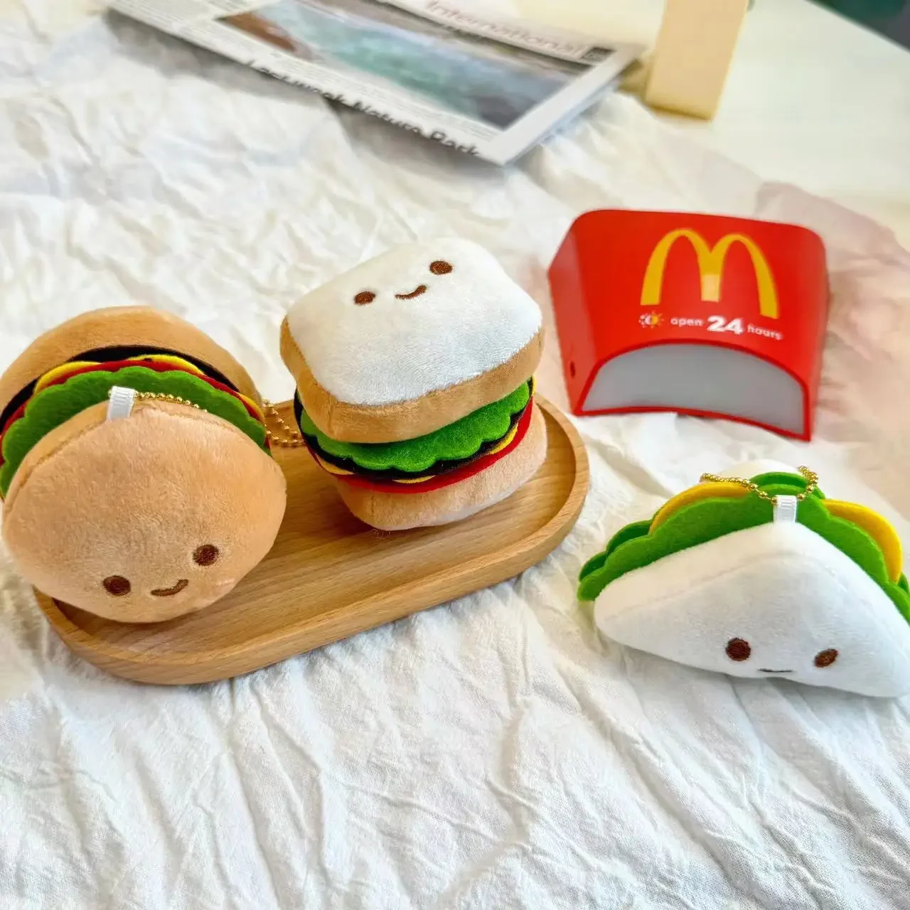 Korean Q Version Simulation Food Hamburger Three Mentally Plush Doll Wall Hanging Toy Expression Bag Toast Keychain PP Cotton Fi