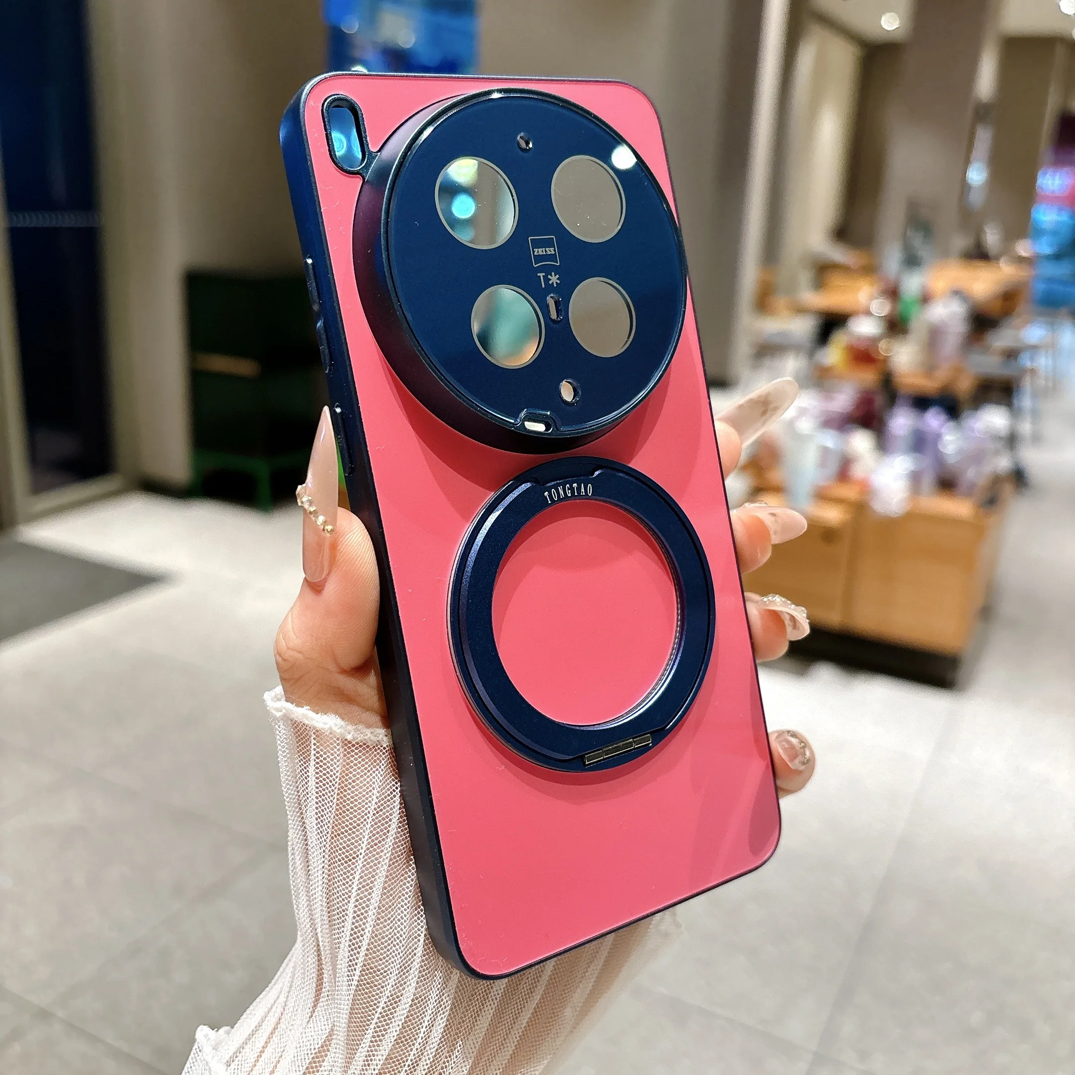 Fashion Dopamine Contrasting Color Phone Case with Magnetic Rotatable Ring Bracket and Shockproof Protection