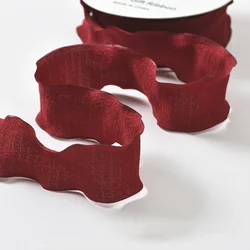 Handmade Wrinkled Lace Edge Ribbon for Gift Wrapping and Floral Decorations - 10 Yards (Wine red)