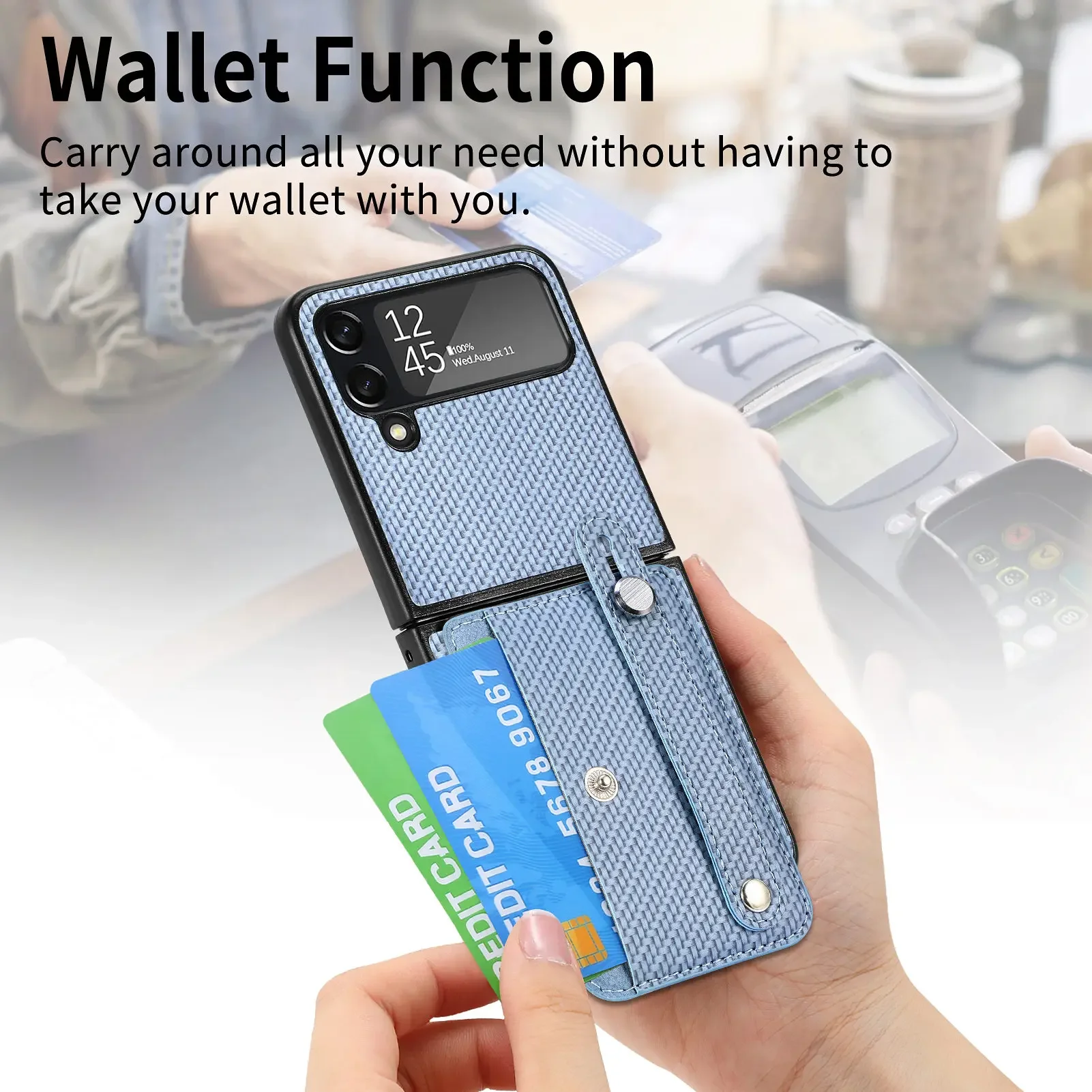 Carbon Fiber Shockproof Wristband Wallet with Kickstand