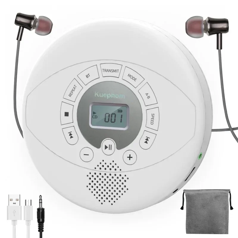 휴대용 CD 플레이어 블루투스 CD 워크맨, 충전식 CD 플레이어, USB, AUX, 헤드폰 포트 내장 스피커