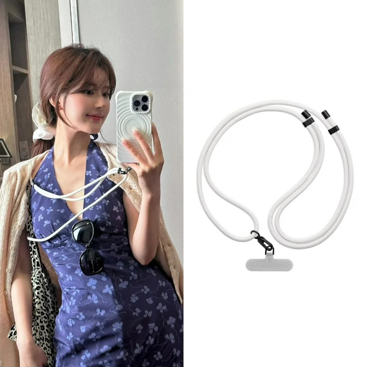 조절 가능한 듀얼 버클 컬러 블록 우븐 랜야드 크로스바디 체인 분실 방지 심플 패셔너블 목걸이 폰 액세서리