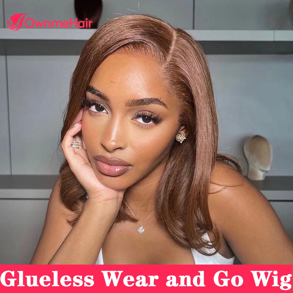 Chocolate Brown Glueless Wig 6x6 HD Lace Frontal Human Hair Wigs for Women 6x5 Pre-Cut Lace Wig Wear and Go Short Bob 12inch