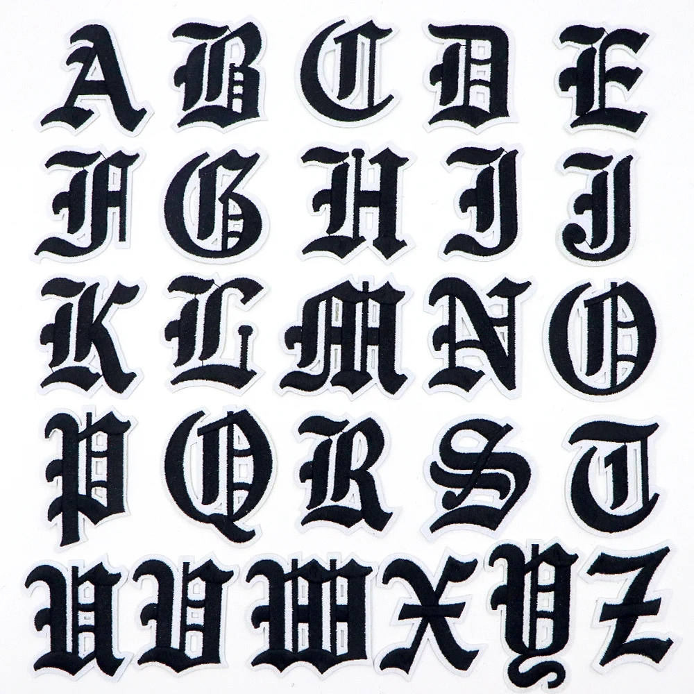 1Set Gothic Eisen auf Buchstaben für Kleidung alte englische Buchstaben Eisen auf Zahlen für Kleidung Abzeichen Stoff Patches für Jeans Taschen – Detail 9