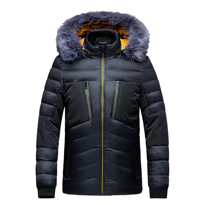 

Зимняя мужская теплая куртка с капюшоном со съемным меховым воротником стеганое цветное ветрозащитное стеганое хлопковое пальто для мужчин