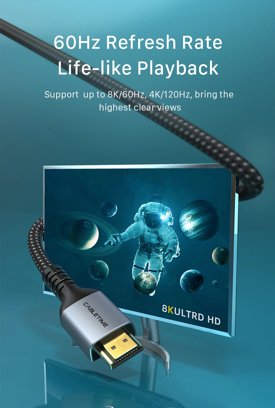 CABLETIME HDMI 2.1-Kabel 8K/60Hz 4K/144Hz 48Gbps Ultra-Slim Koaxiales HDMI-Videokabel für PS4 Macbook Air HDTVs 8K HDMI – Detail 10