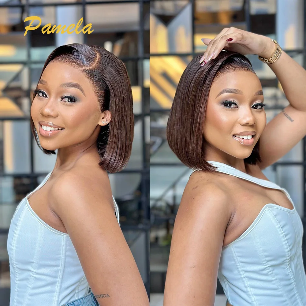 250% Density Short Bob Bone Straight Ombre 1b/4 Colored Wig For Women 13x6 Transparent Lace Frontal Human Hair Wig Preplucked