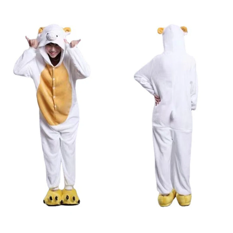 Sheep Kigurumi Animal Onesies Women Pajamas Winter Long Sleeves Flannel Cartoon Pijamas One-piece Cosplay Costume For Halloween