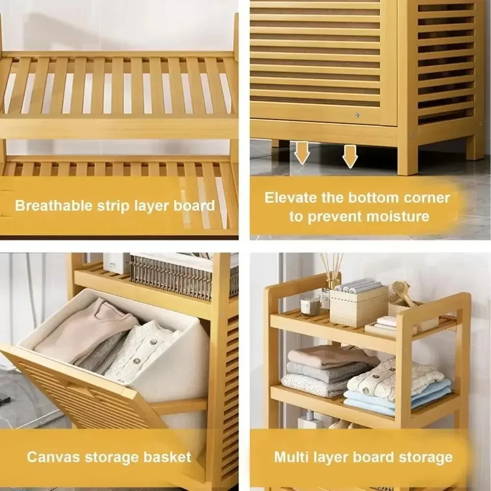 Laundry Hamper with Shelf Wooden Storage Baskets Bathroom Rack Bamboo Laundry Basket Laundrys Hamper With Shelfs Tilt Out Basket