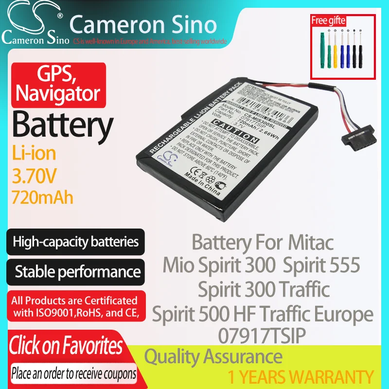 Batteria Cameronsino Per Mitac Mio Spirit 300 Spirit 300 Traffic Spirit 555 Il Traffico Si Adatta A Mitac 07917Tsip Gps, Batteria Navigatore