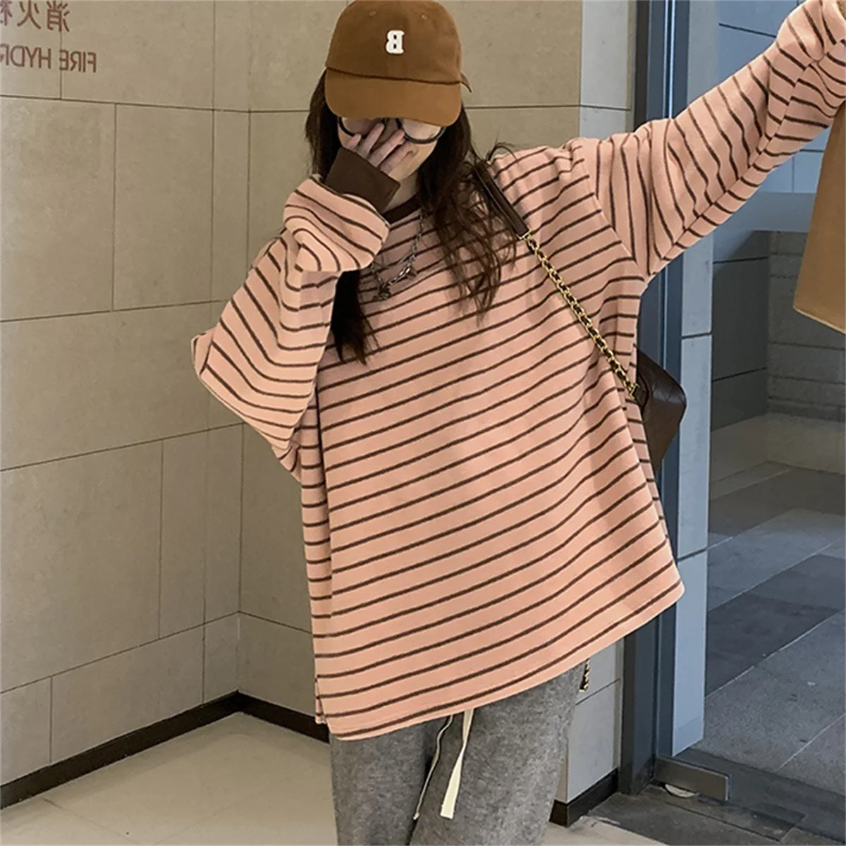 Kühlen Harajuku Gestreiften T-shirt Hip Hop T-shirt Frauen Casual Koreanische T Shirt Lange Hülse Lose T-shirt Streetwear Herbst Tops Mädchen