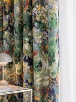 Blackout Heat Insulation Sun Protection New Chinese Oil Painting Style Curtain Retro Pastoral Flower Living Room and Bedroom 1