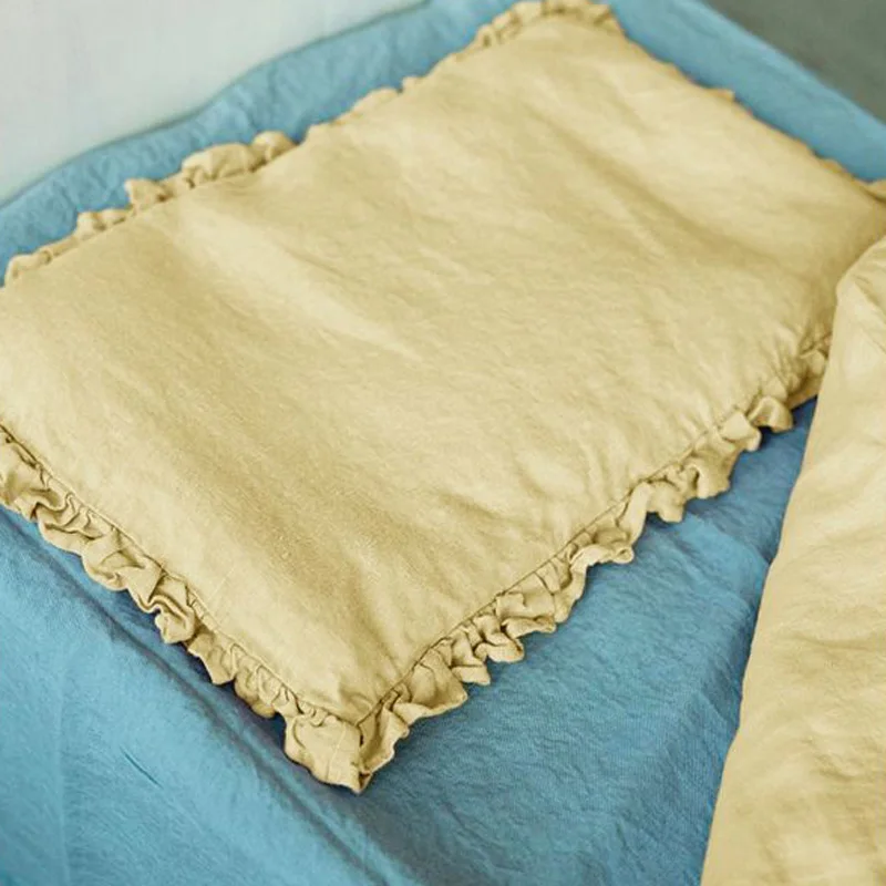 

100% Linen Stone Washed Euro Sham with Ruffle Pillow Cover Flax Linen Shabby Chic Farmhouse Bedding Home Décor Soft & Breathable
