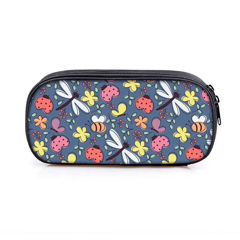 Cute Insects Print Cosmetic Case Pencil Bag Women Makeup Bags Butterfly Dragonfly Honeybee Pen Box Casual Storage Bags Organizer