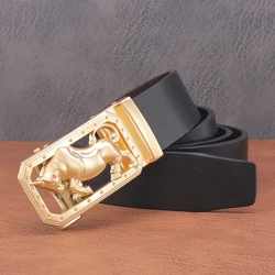High Quality Black Bull Automatic Buckle Luxury Brand  elts Fashion Designer Genuine Leather Luxury Famous Brand Waist Strap