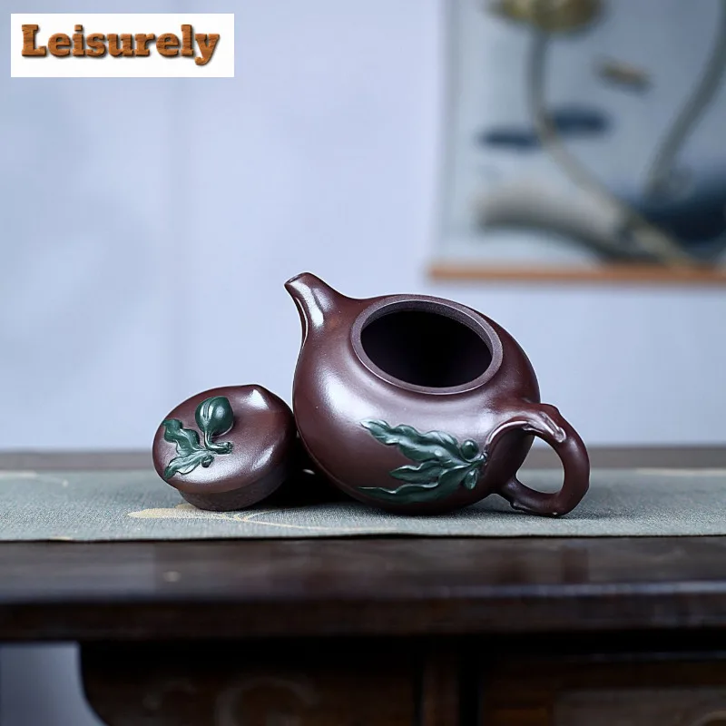 240ml High-end Yixing Purple Clay Teapots Handmade Longevity Peach Pot Raw Ore Purple Mud Tea Soaking Kettle Zisha Tea Set Craft
