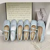 Blue Flats Mary Janes Shoes Women Spring Autumn Casual Buckle Strap Loafers Elegant Bow Tie Ballets Ladies Shoes Footwear New 2