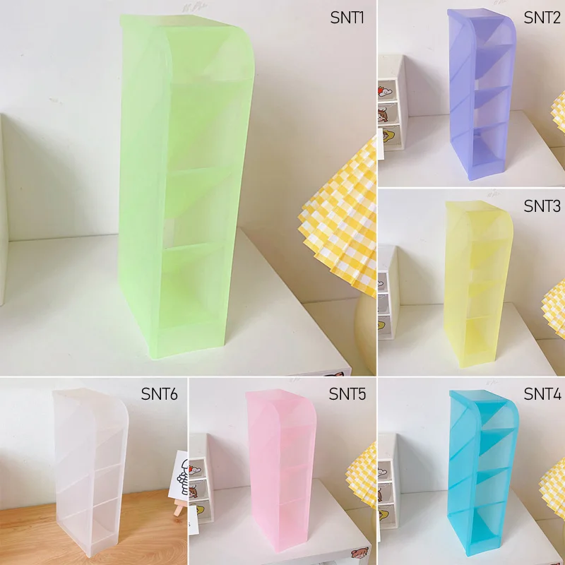 카와이 마카롱 컬러 데스크탑 정리함 펜꽂이, 빅 사이즈 책상 메이크업 연필 보관함, 학교 문구류, 4 Gird, 신제품