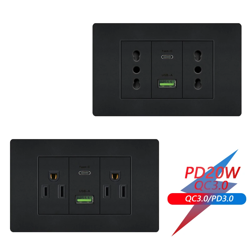 이탈리아 칠레 멕시코 콘센트, USB 스마트 C 타입, 20W 고속 충전 벽 플러그, 브라질 전기 조명 스위치, 듀얼 USB 전원 소켓