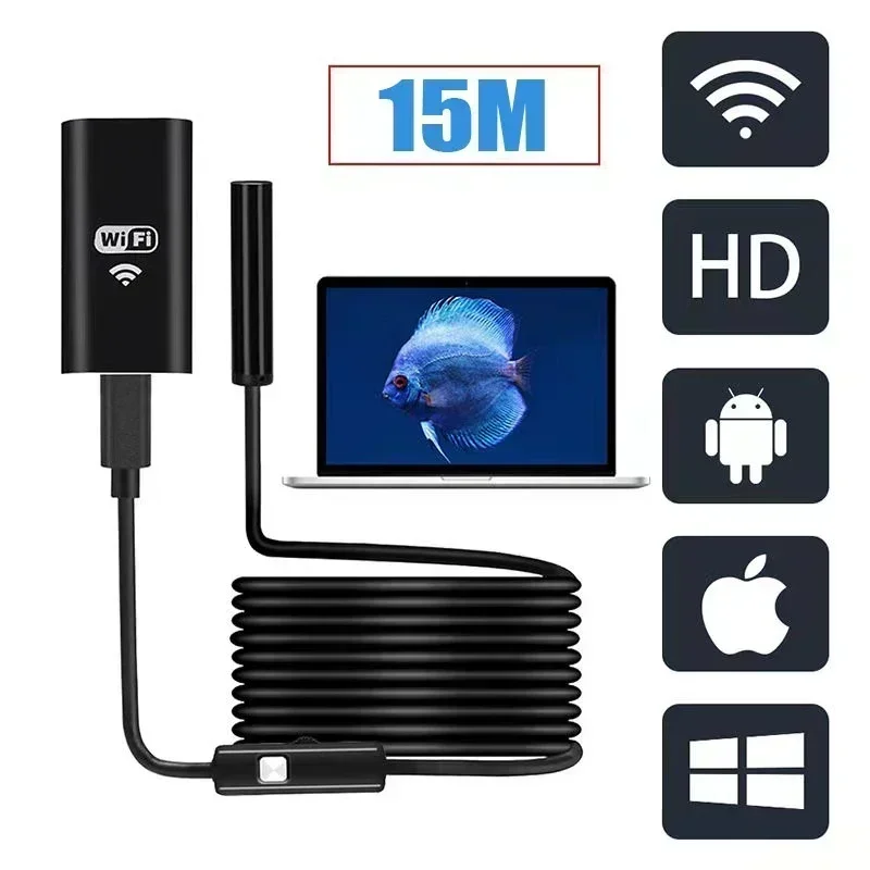 15M HD underwater camera IP67 waterproof visual fishing device WiFi connection mobile phone tablet 8LED illuminated fish finder