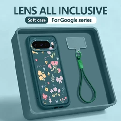 Little Flower Pattern Lanyard Phone Case with TPU Silicone Wrist Strap Cover - Google Pixel 8 Pro (A762 Blue)