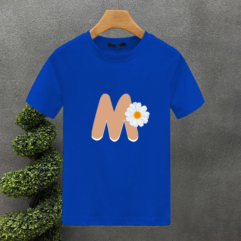 T-shirt uomo 100% cotone con stampa floreale e lettere a maniche corte_voghion.com