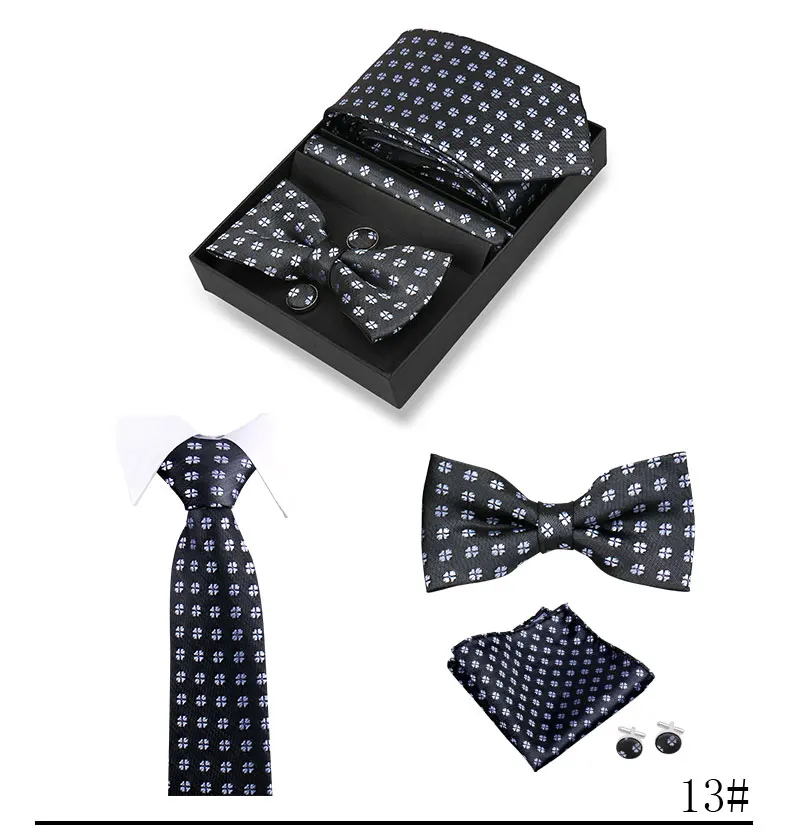 Hochwertige handgefertigte Krawatten, Fliege, Einstecktücher, Manschettenknopf-Set, kariertes gestreiftes Krawatten-Set in Geschenkbox für Männer, passend für die Hochzeit am Arbeitsplatz – Detail 17