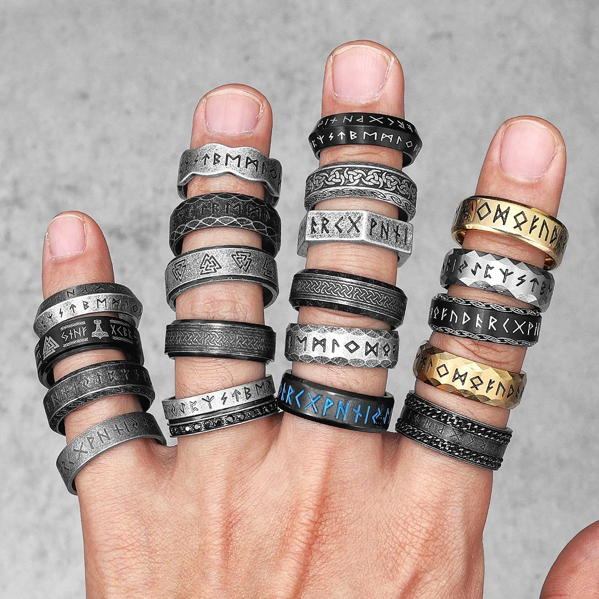 Vintage Viking Runes Celtic Knot Men Rings Stainless Steel Jewelry Punk Rock Fashion Accessories For Women Couple Gift Wholesale 4