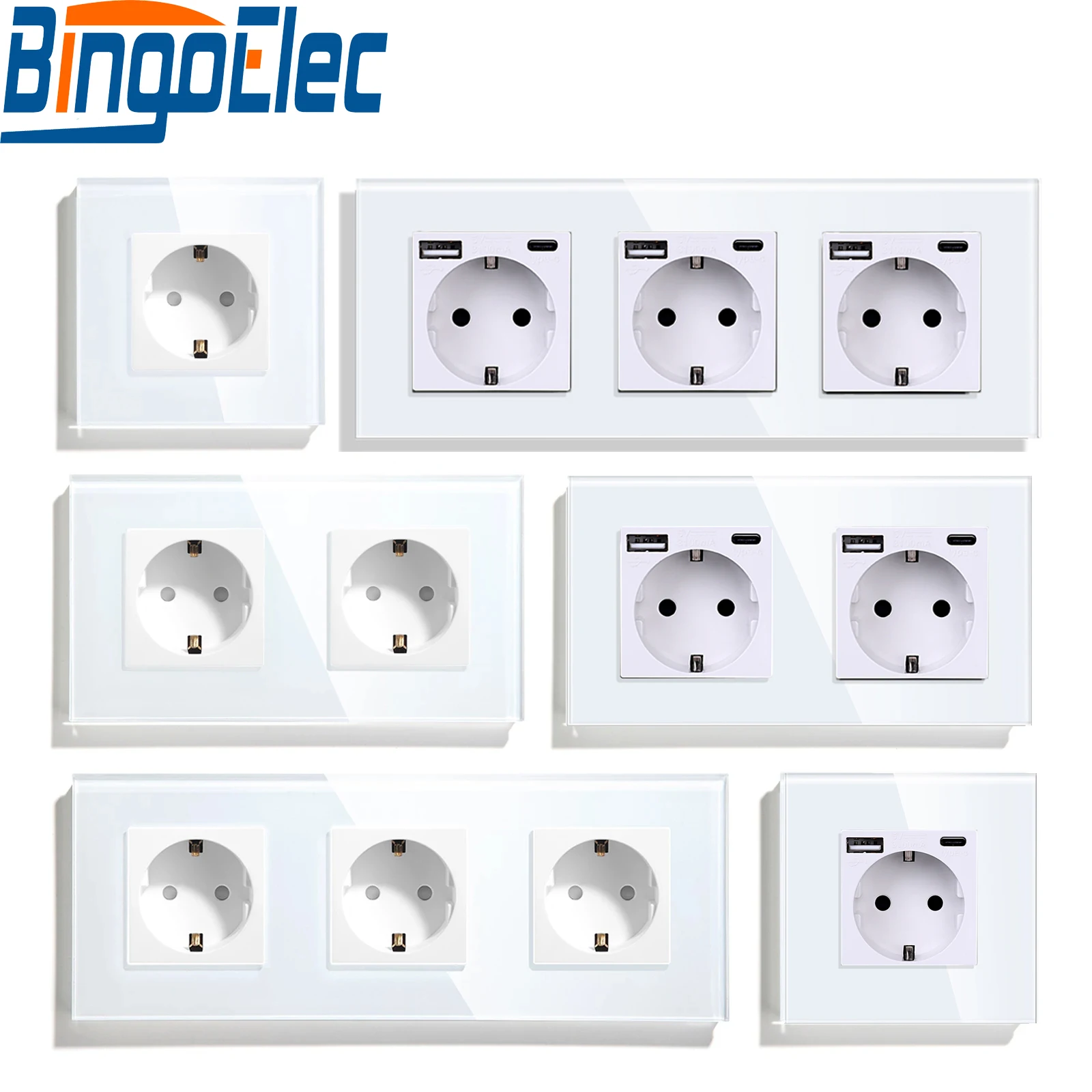 Tomada Pop eu com Porta Usb Tomada tipo c Padrão Painel de Vidro Tomada de Parede 16a ac 110250v 86 mm x 86 mm
