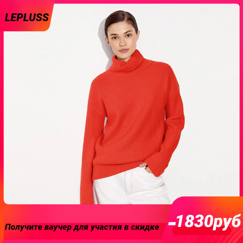 

High neck fashion ladies sweater solid color bright color loose soft classic long sleeve top winter warm sweater