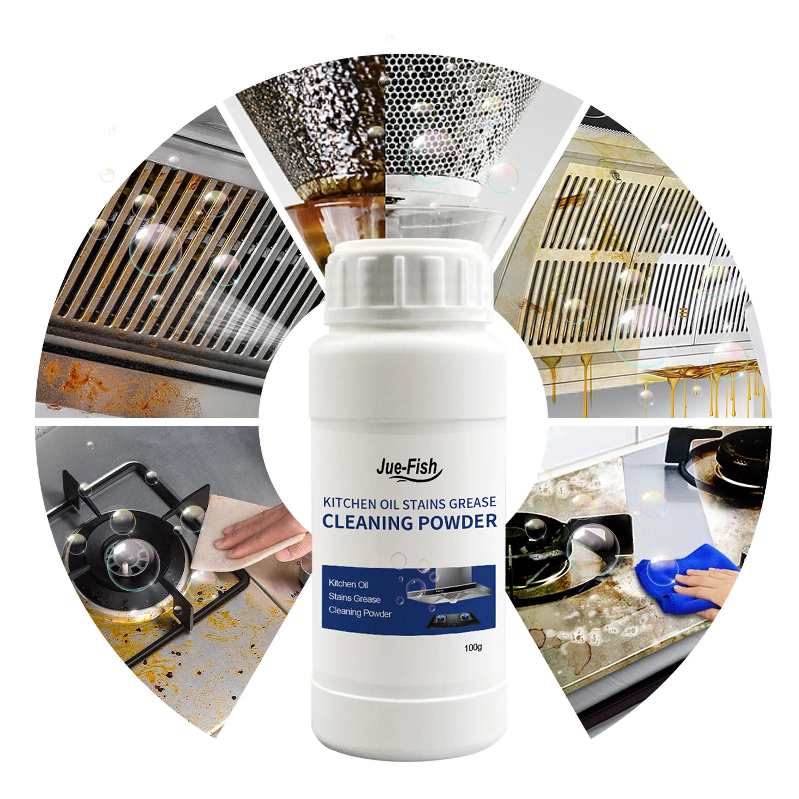Jue-Fish Oil Cleaning Powder Kitchen Hood Stove Oil Rust Dirt Cleaning Powder Descaling Deodorization Disinfection