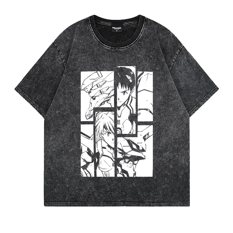 2026 Neon Genesis Evangelion Unit-01 Printed T-shirt Men's and Women's Washed T-shirt High Quality Vintage Cotton T-shirt Tops