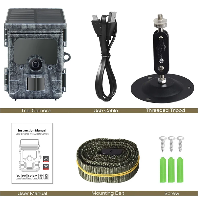 4K Hunting Camera WiFi Solar Panel Powered Trail Camera Trap Night Vision Waterproof IP66 Game Wildlife Cameras Foto Chasse