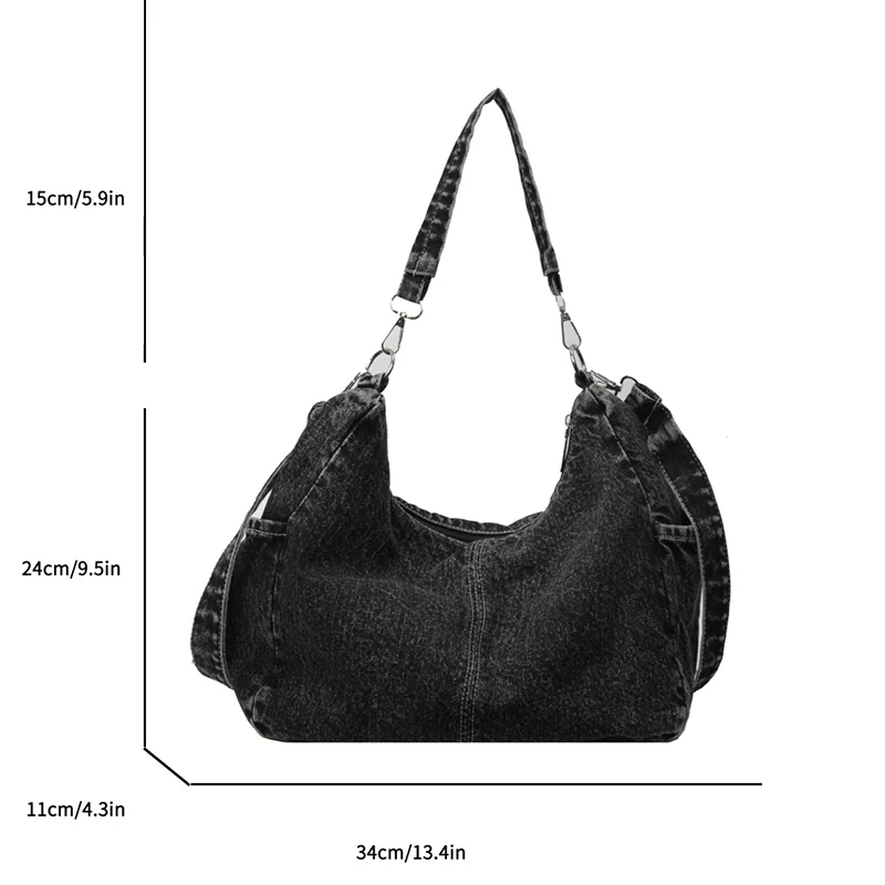 Women's minimalist and fashionable casual denim shoulder bag, zippered shopping bag, crossbody women's bag