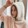 Winter Rabbit Fur Womans Hats Unisex Knitted Hooded Neck Collar Adjustable Elastic Balaclava Cap Hats Gorros Mujer Invierno NEW 1