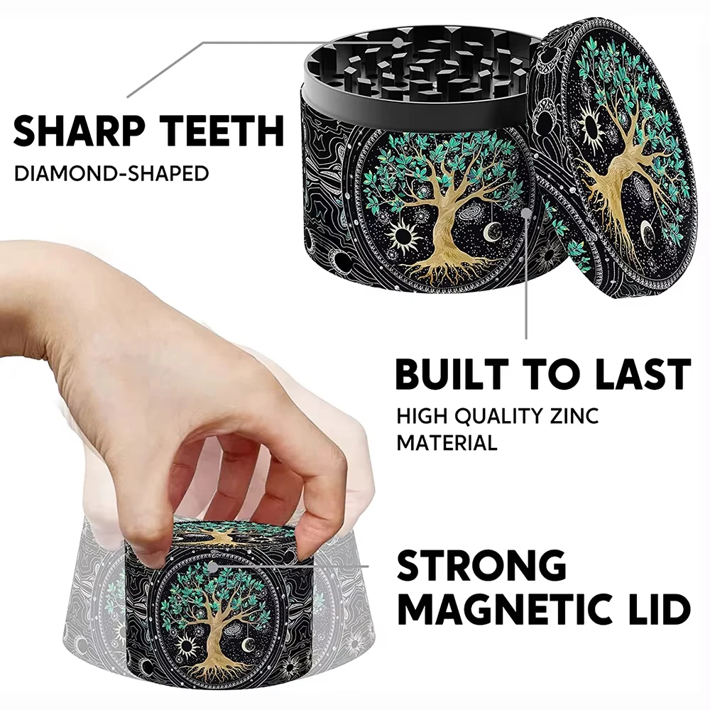 Premium 4-Layer Zinc Alloy Herb Grinder with Sharp Diamond Teeth