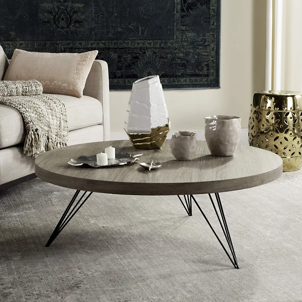

Coffee table, suitable for a circular living room table in the center of the living room, light oak metal leg round coffee table