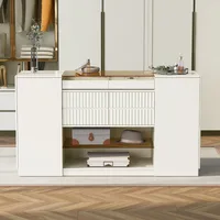 Modern Armoire Bedroom Island with Drawers Glass Top, Multi-Function Closet Island with 6 Drawers,Wooden Closet Storage Cabinet 1