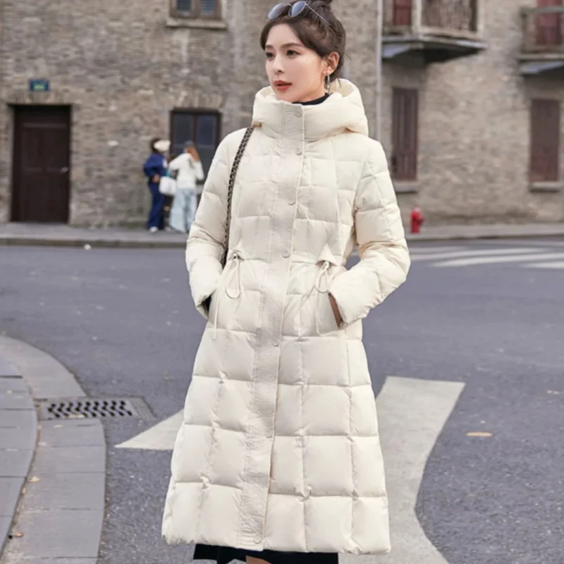 thumbnail image 1 of Abrigo de invierno para mujer 2024, nueva chaqueta acolchada, color sólido, simple, informal, Parker, grueso, resistente al viento, cálido, largo, con capucha, abrigos de plumón, 1 of 4