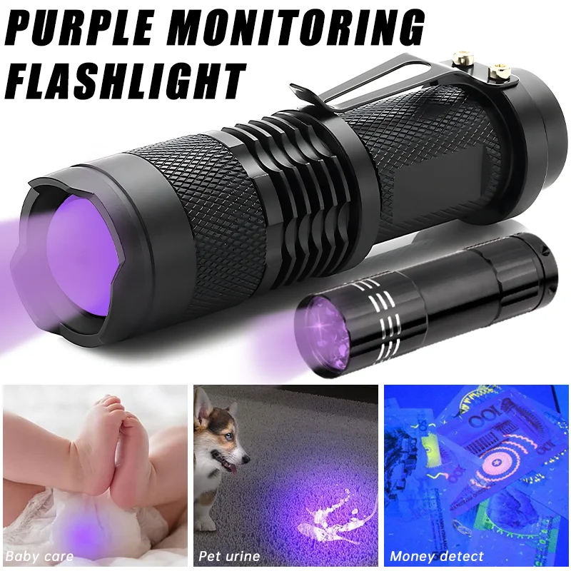 PortableLEDUVFlashlightUltraVioletTorchZoomable395365nm