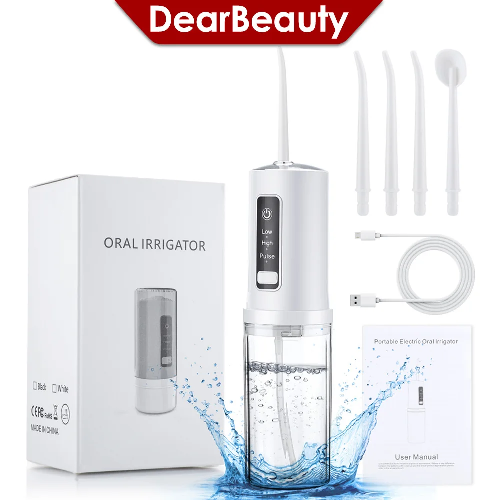 Oral Irrigator Rechargeable Water Flosser Portable Dental Water Jet Floss 230ml Water Tank  3 Mode IPX7 Waterproof Teeth Cleaner