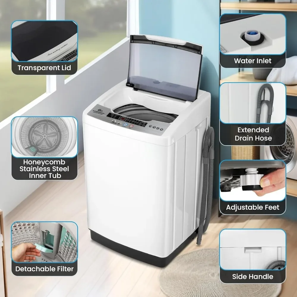 Portable Wash Machine, 17.8lbs Dryer Combo W Drain Pump, 10 Programs 8 Water Levels LED Display, 2.4 Cu.Ft Full Automatic Washer 4